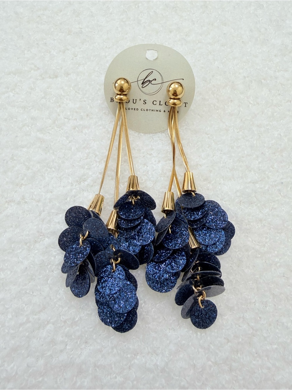 Gold-Tone Navy Glitter Cluster Drop Earrings - Brand